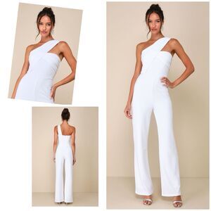 Lulus Women Devoted To Fun Jumpsuit Women's M Ivory One Shoulder Sleeveless NWOT